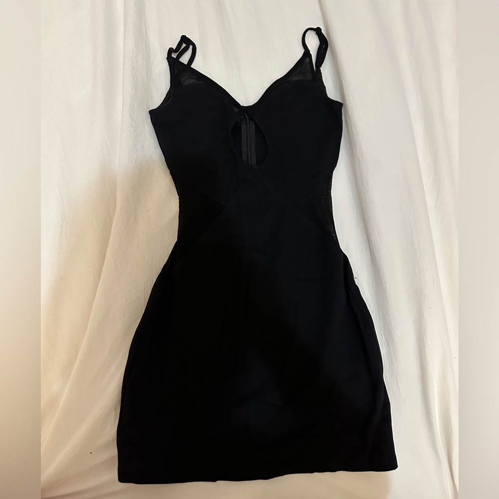 h:ours mesh black bodycon dress with keyhole cutout